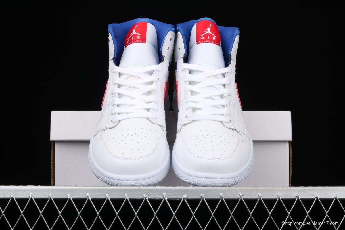 Air Jordan 1 Mid Fearless Royal White, Blue and Red Zhongbang Basketball shoes BQ6472-164,