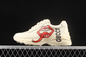 Gucci Rhyton Vintage Trainer Sneaker Gucci daddy 5D leather horn retro jogging daddy shoes DRW009522