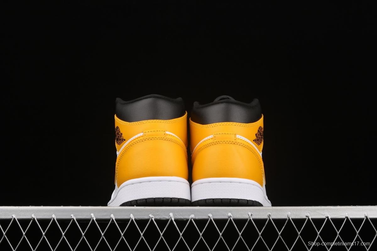 Air Jordan 1 Mid White and Yellow Zhongbang Basketball shoes 554724-170