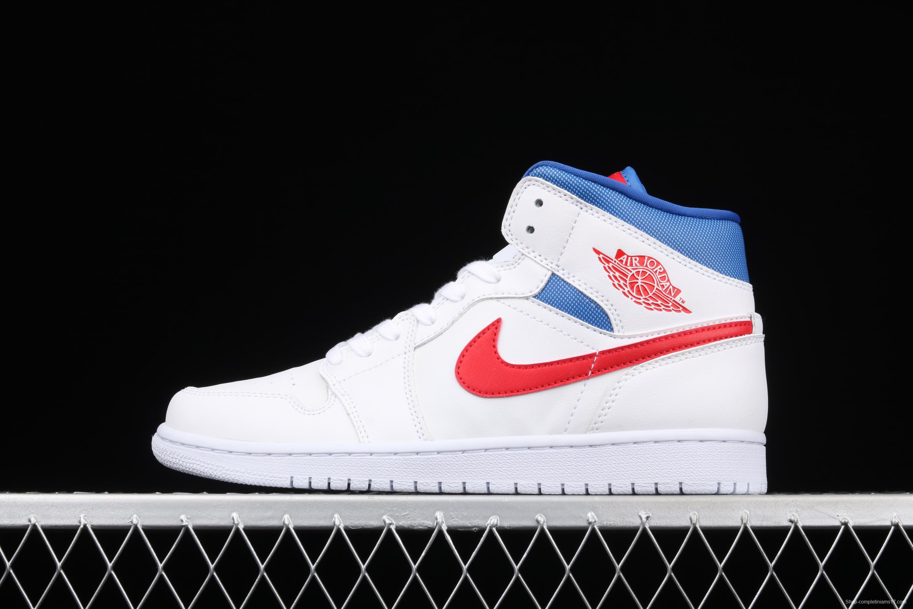 Air Jordan 1 Mid Fearless Royal White, Blue and Red Zhongbang Basketball shoes BQ6472-164,