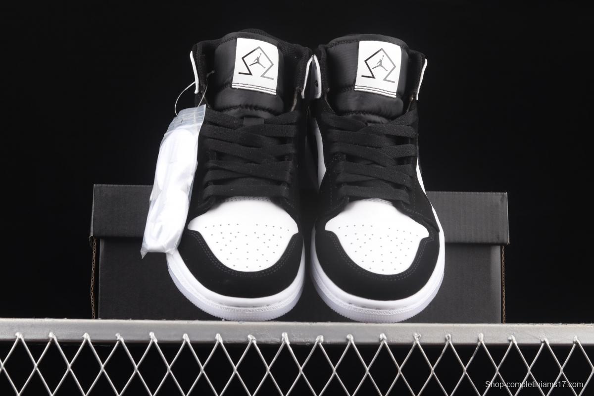 Air Jordan 1 Mid Diamond Shorts pearlescent white and black panda DH6933-100