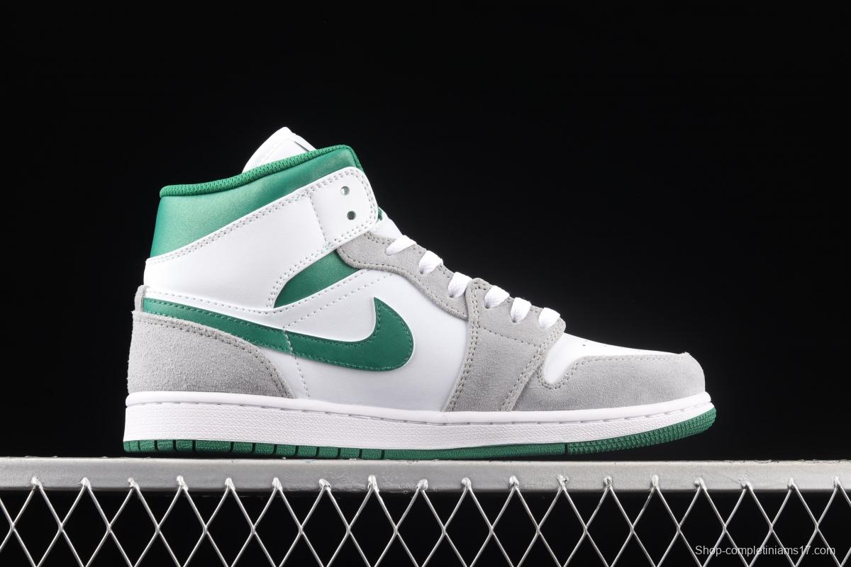 Air Jordan 1 Mid white, gray and green medium top basketball shoes DC7294-103