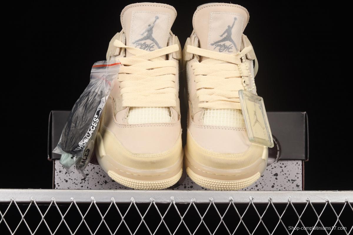 OFF-WHITE x Air Jordan 4 Retro Cream/Sail retro leisure sports culture basketball shoes CV9388-100