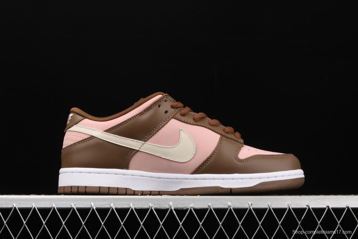 Stussy x SB DUNK Low Pro Cherry cherry pink brown skateboard shoes with low uppers 304292-671