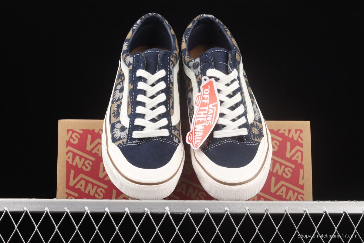 Vans Old Skool Silent Blue fun Sunflower printed low-top Leisure Board shoes VN0A6WKT6QS