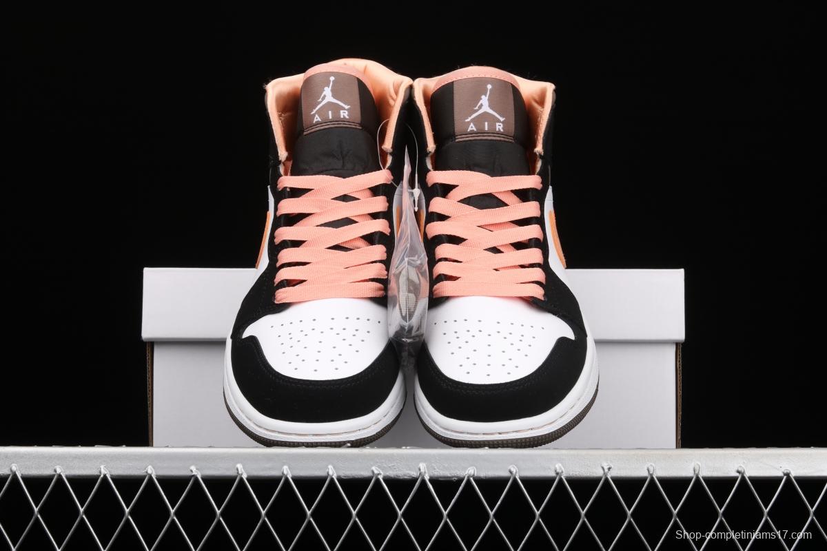 Air Jordan 1 Mid black pink peach goddess festival basketball shoes DH0210-100