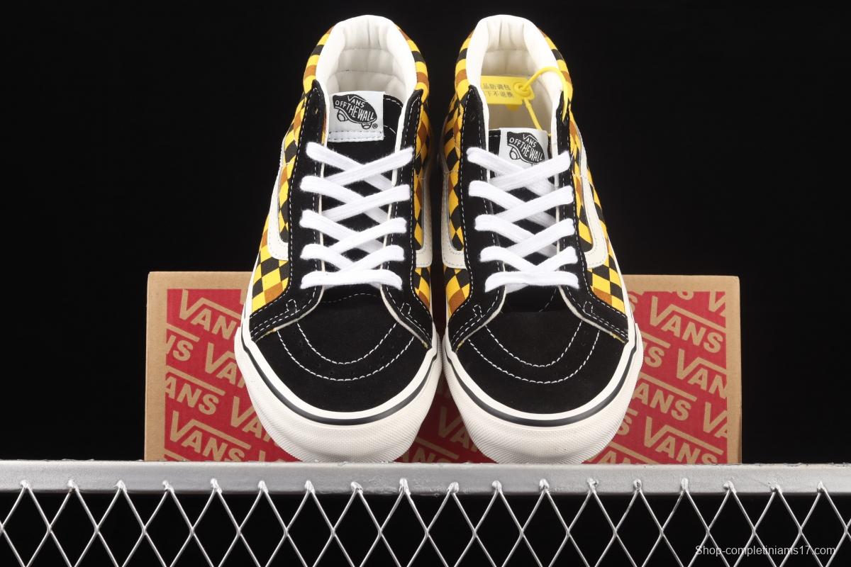 Vans Sk8-Mid Vance black, blue, orange and yellow plaid casual board shoes VN0A3WM3SW1