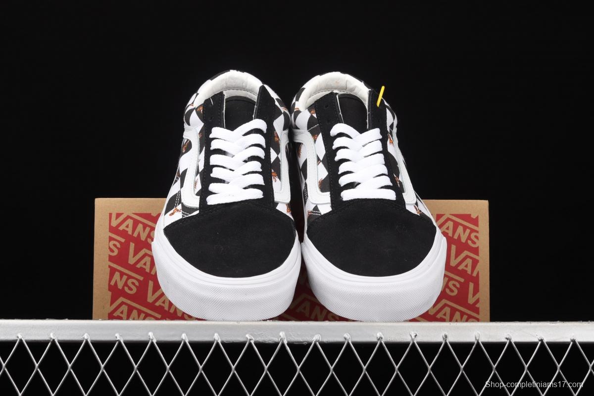 Vans Old Skool black and white chessboard check small bee classic series low upper board shoes VN0A3WKT9EH