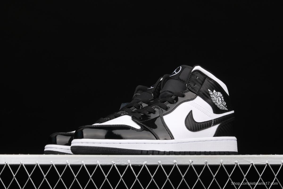 Air Jordan 1 Mid All-Star Bang all-Star Black and White lacquered Leather Leather Leisure Sport Board shoes DD1649-001