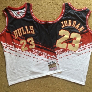 Men's Michael Jordan Black White And Red Retro Classic Team Jersey