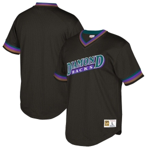 Men's Black Cooperstown Collection Mesh Wordmark V-Neck Throwback Jersey