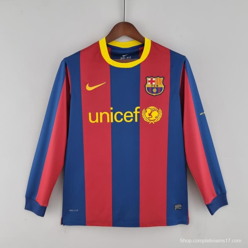 Retro 10/11 Barcelona Long Sleeve Home Soccer Jersey