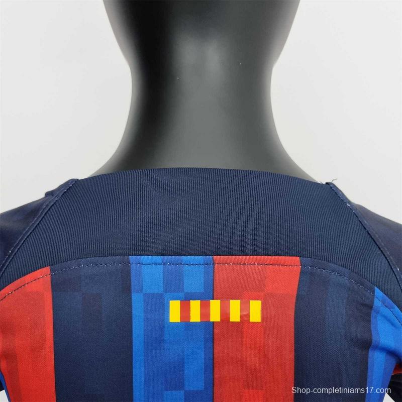 22-23 Barcelona Home Kids Kit Soccer Jersey