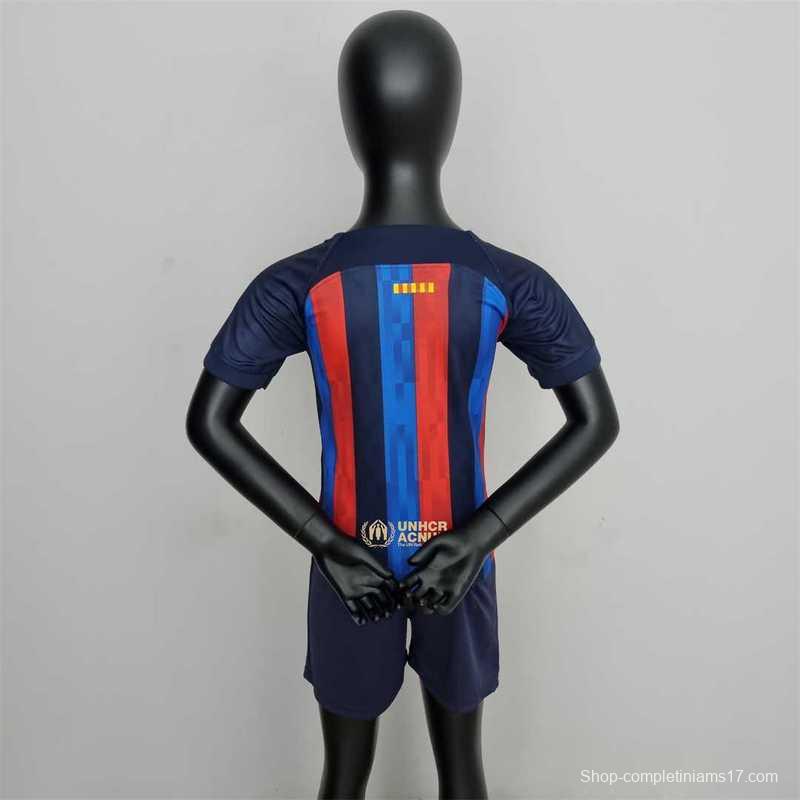 22-23 Barcelona Home Kids Kit Soccer Jersey