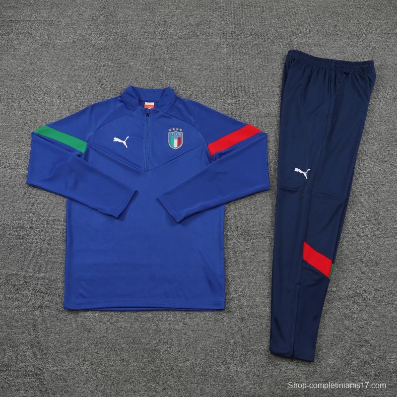 2022 Italy Blue Half Zipper Tracksuit