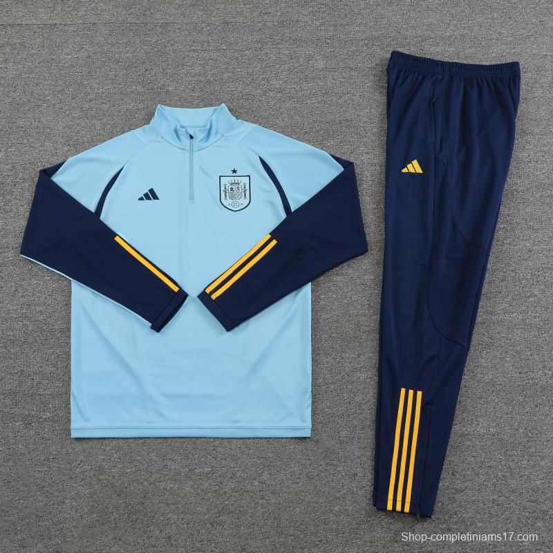 2022 Spain Blue Half Zipper Tracksuit