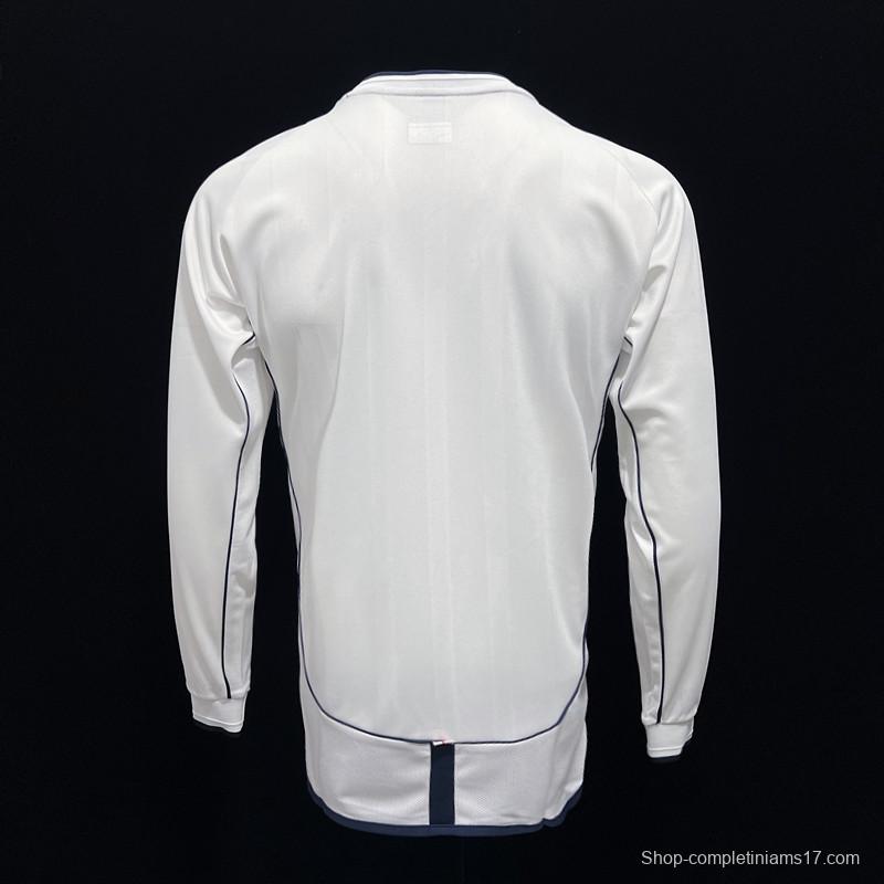 Long Sleeve Retro 2002 England Home Soccer Jersey