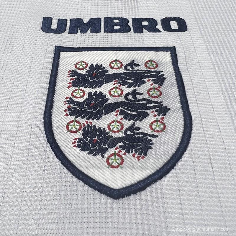 Long Sleeve Retro 1996 England Home Soccer Jersey