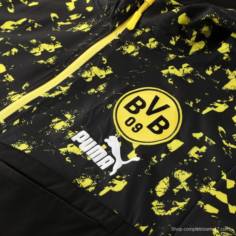 23/24 Borussia Dortmund Black/Yellow Half Zipper Windbreaker Jacket+Pants