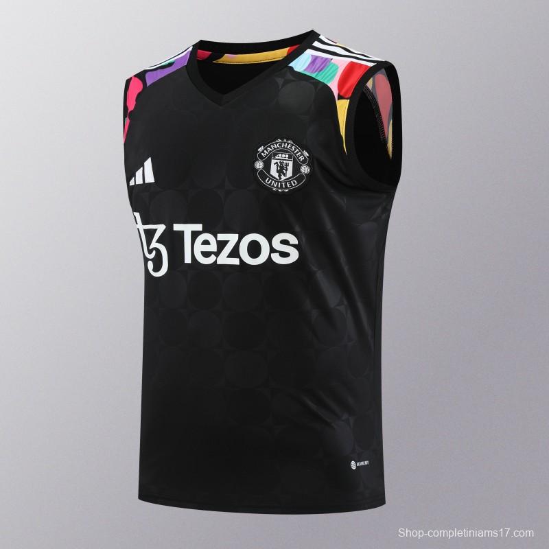 24/25 Manchester United Black Vest Jeresy+Shorts