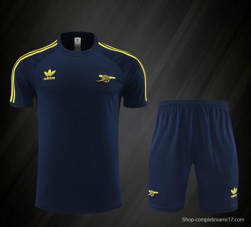 23/24 Arsenal Navy/Yellow Cotton Short Sleeve Jersey+Shorts