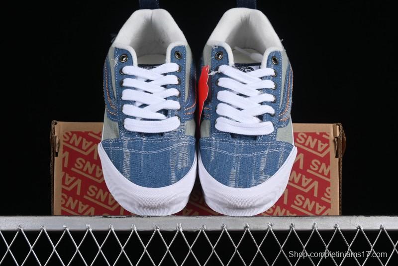 Vans Classics Knu Skool Washed Denim Distressed Vintage Chunky Tongue Skate Shoes - VN0009QCBLK