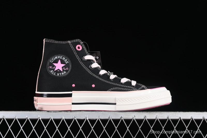 Converse Chuck 70s High Top Canvas Sneakers with Chain Accents in Black & Pink - A09539C