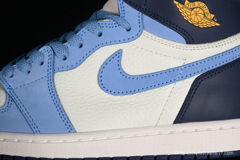 Nike Air Jordan 1 High OG "First in Flight" Basketball Shoes with UNC Blue and Yellow Accents - FD2596-400