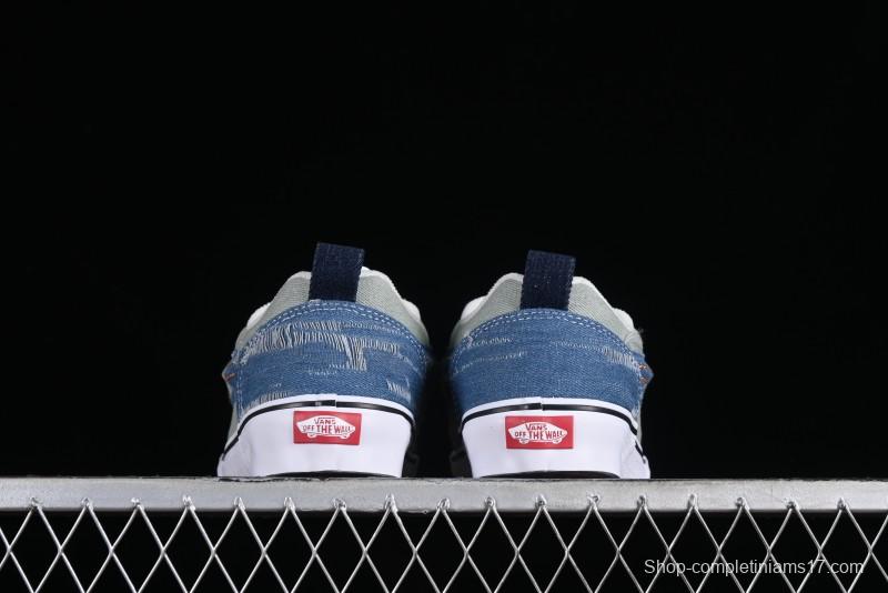 Vans Classics Knu Skool Washed Denim Distressed Vintage Chunky Tongue Skate Shoes - VN0009QCBLK