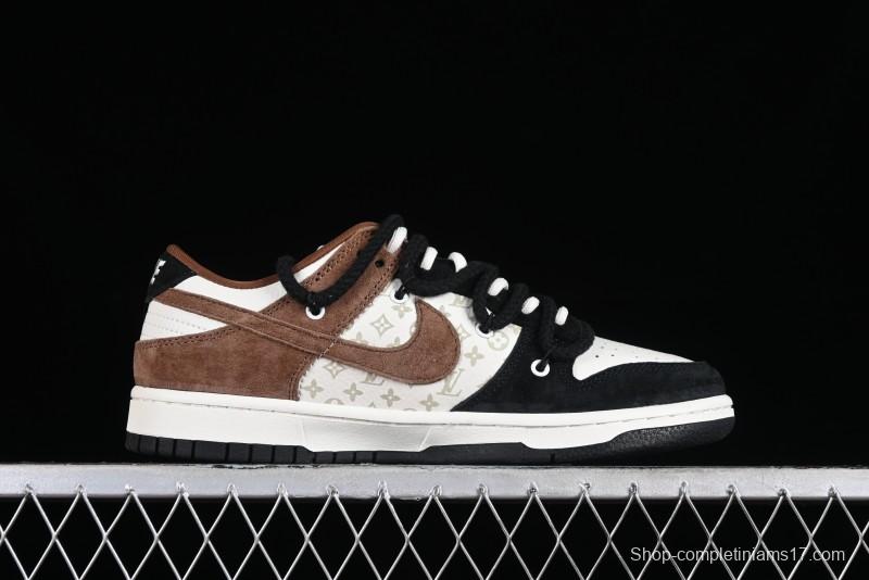 Nike SB Dunk Low LV Collaboration - Black Brown Fade Anniversary Custom Low-Top Casual Sneakers - SJ2068-233