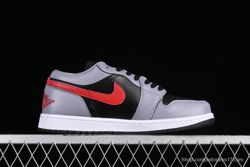 Nike Air Jordan 1 Low AJ1 Basketball Shoes in Grey Black with Red Swoosh - FZ4183-002