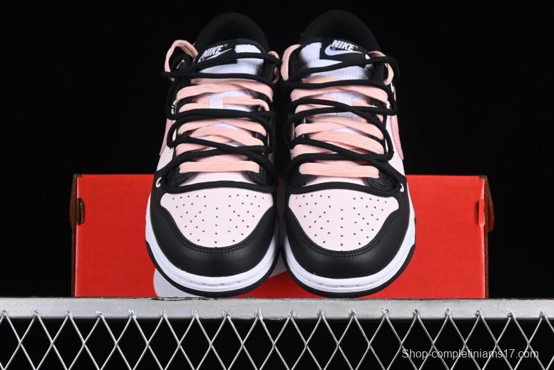 Nike Dunk Low Custom Deconstructed Strap Casual Sneakers in Black Pink - CW1590-100