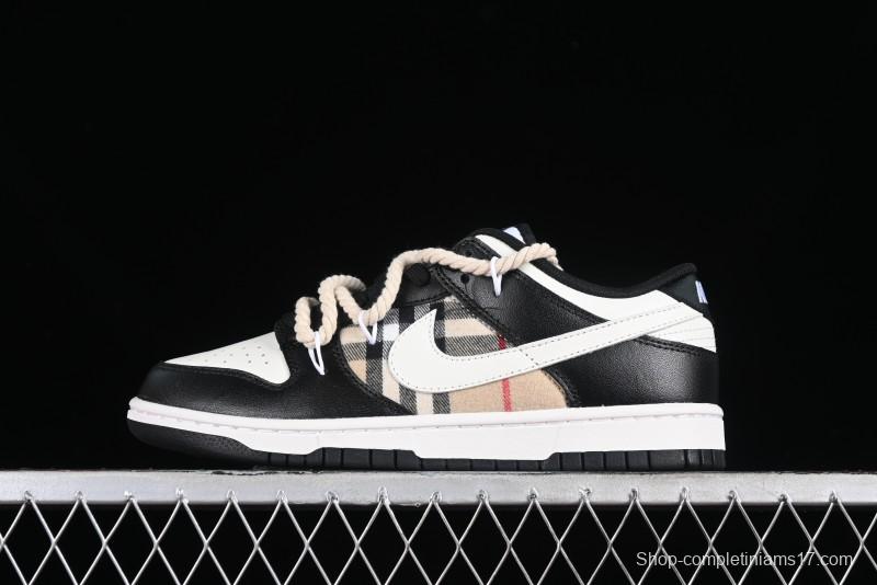 Nike Dunk Low SB Deconstructed Lace-Up Casual Sneakers with Scottish Plaid and Hemp Rope Design - DD1391-100