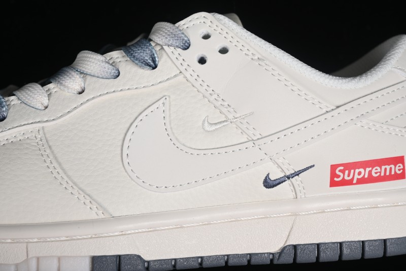 Supreme x Nike SB Dunk Low Anniversary Edition White Grey Customized Low-Top Casual Skate Shoes - BB8657-105