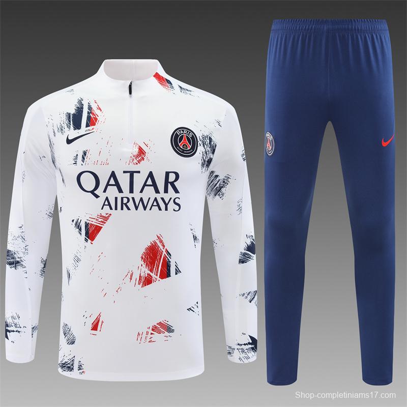 24/25 PSG White Camouflage Navy Half Zipper Jacket+Long Pants