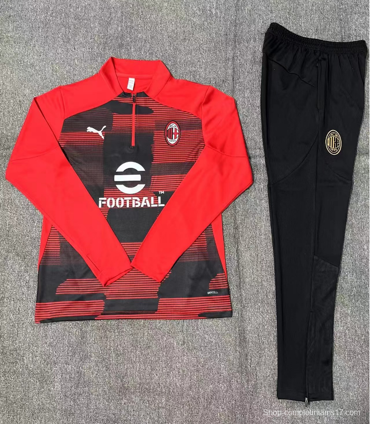 24/25 Kids AC Milan Red Half Zipper Jacket+Long Pants