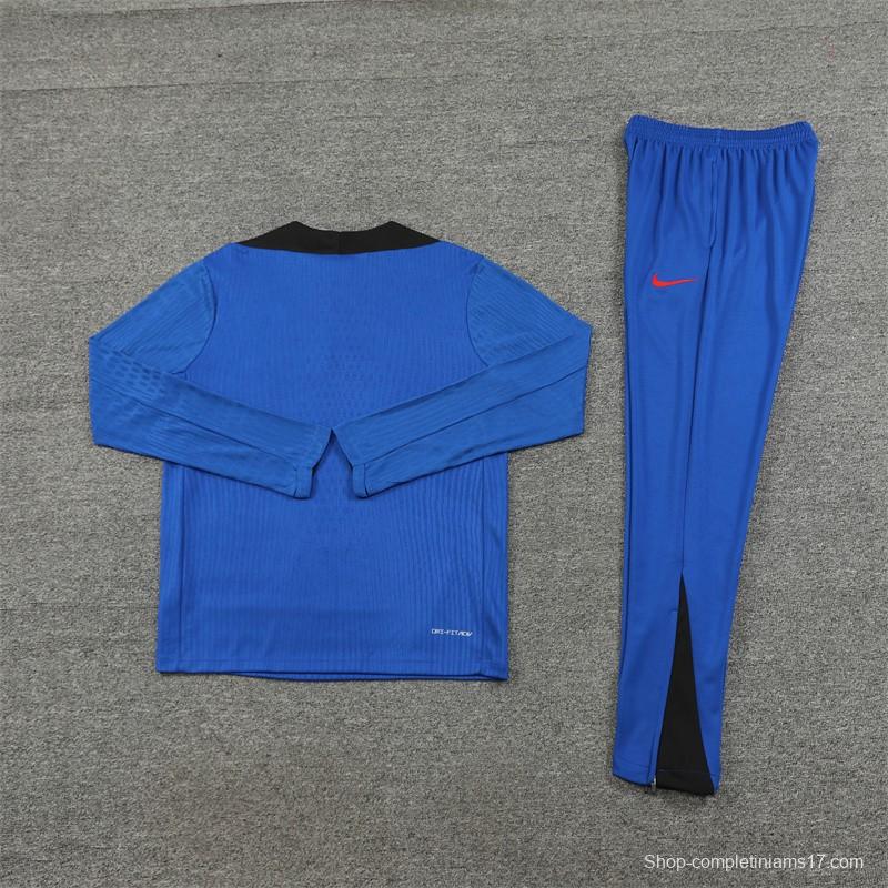 2024 South Korea Blue Half Zipper Jacket+Long Pants