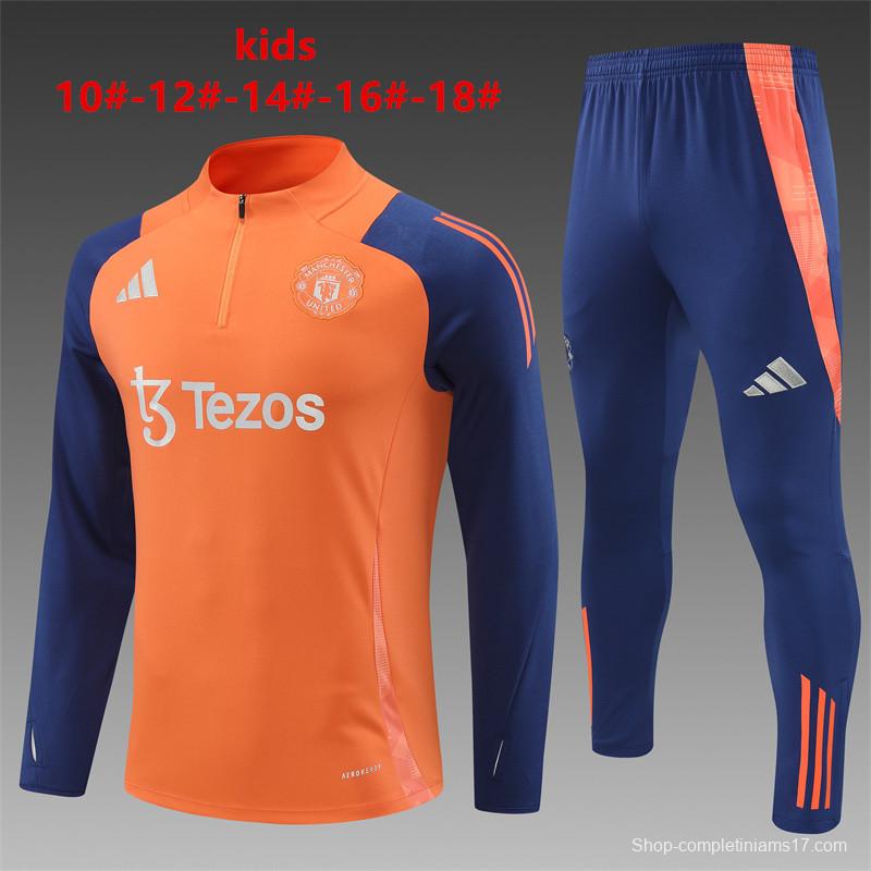 24/25 Kids Manchester United Orange Half Zipper Jacket+Long Pants