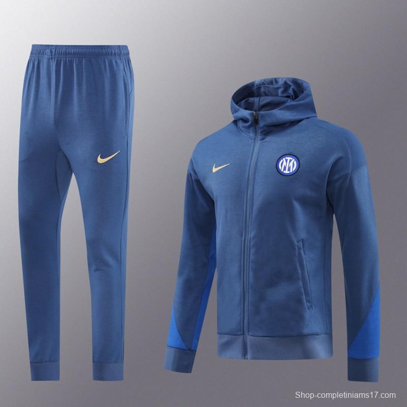 24/25 Inter Milan Blue Hoodie Full Zipper Jacket +Long Pants