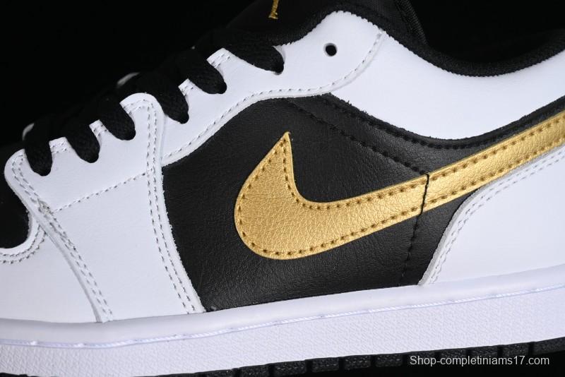 Nike Air Jordan 1 Low AJ1 Basketball Shoes with Black White Gold Swoosh - 553558-172