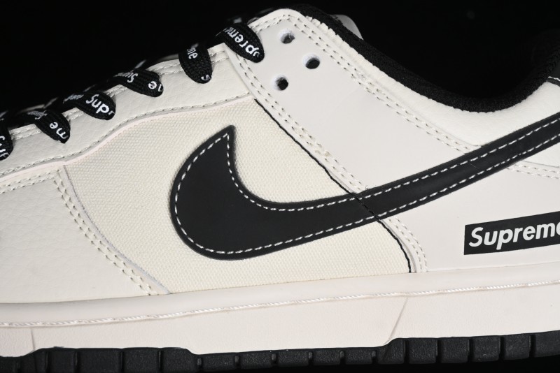 Nike SB Dunk Low Supreme Collaboration - Beige Black Canvas Anniversary Custom Low-Top Casual Skate Shoes - BB8657-515