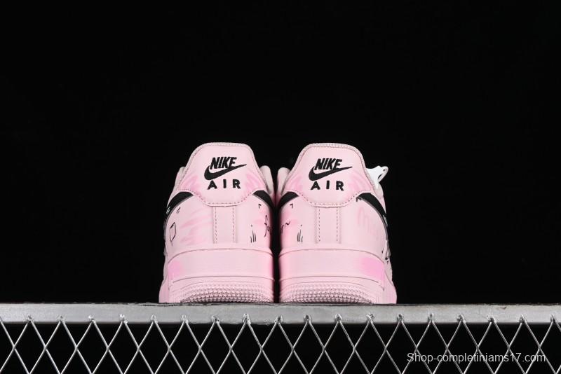 Nike Air Force 1 '07 Low Casual Sneakers with Anime-inspired Peach Pink Spray Design - CW2288-111