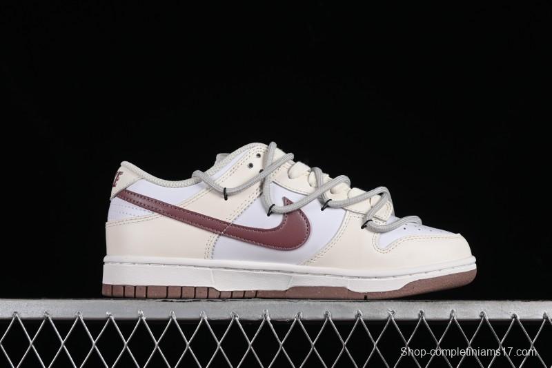 Nike Dunk Low Next Nature SB Lace-Up Low-Top Casual Sneakers in Cream Dark Brown - DD1873-103