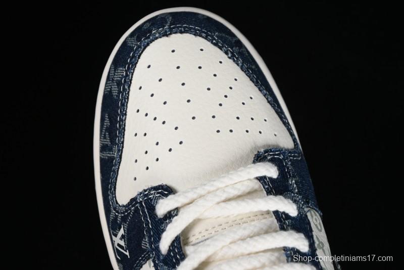 Nike SB Dunk Low LV Collaboration - Blue Denim Print Anniversary High-End Custom Low-Top Casual Skate Shoes - SJ2068-257