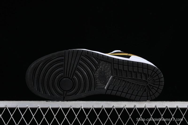Nike Air Jordan 1 Low AJ1 Basketball Shoes with Black White Gold Swoosh - 553558-172