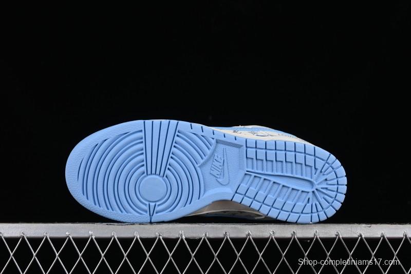 Nike SB Dunk Low LV Collaboration - Beige Blue Double Swoosh Print Anniversary Custom Low-Top Casual Sneakers - CF3688-005