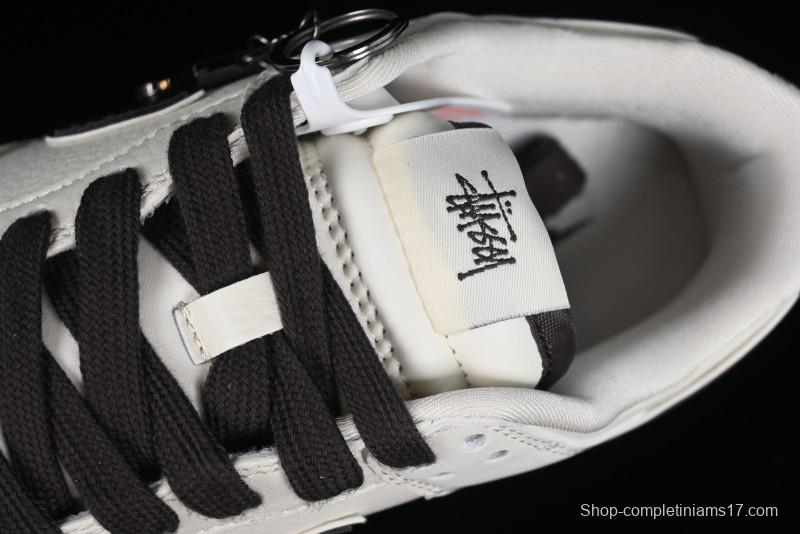 Stussy x Nike SB Dunk Low Anniversary Customized Casual Sneakers in Off-White Black Swoosh - DQ1098-378