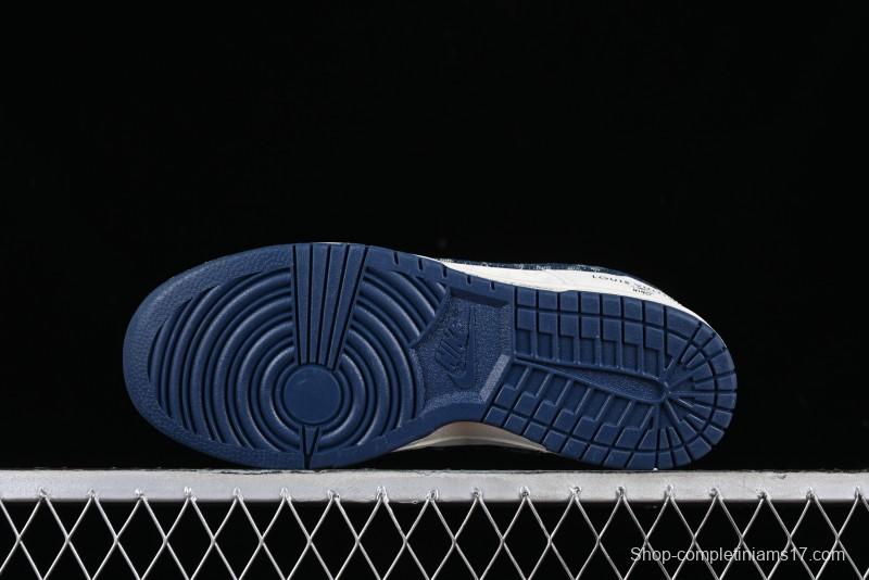 Nike SB Dunk Low LV Collaboration - Dark Blue Denim Anniversary High-End Custom Low-Top Casual Skate Shoes - XP3802-335