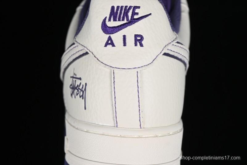 Stussy x Nike Air Force 1 '07 Low Retro Casual Sneakers with Reflective Military Purple - UN1635-222