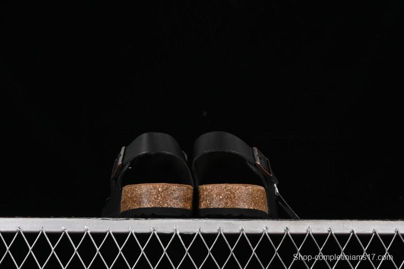 Birkenstock Birkenstock Sandals Series Black Leather with Soft Cushioning Cork Midsole - T.D4